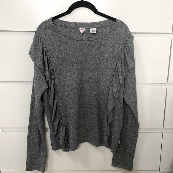 LEVI'S LONG SLEEVE RUFFLED TEE SHIRT M - Picture 4 of 8
